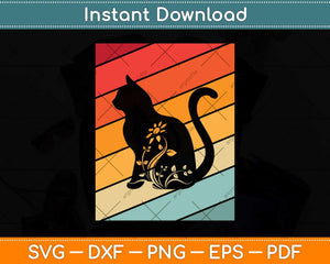 Retro Cat Gift Black Cat Svg Png Dxf Digital Cutting File