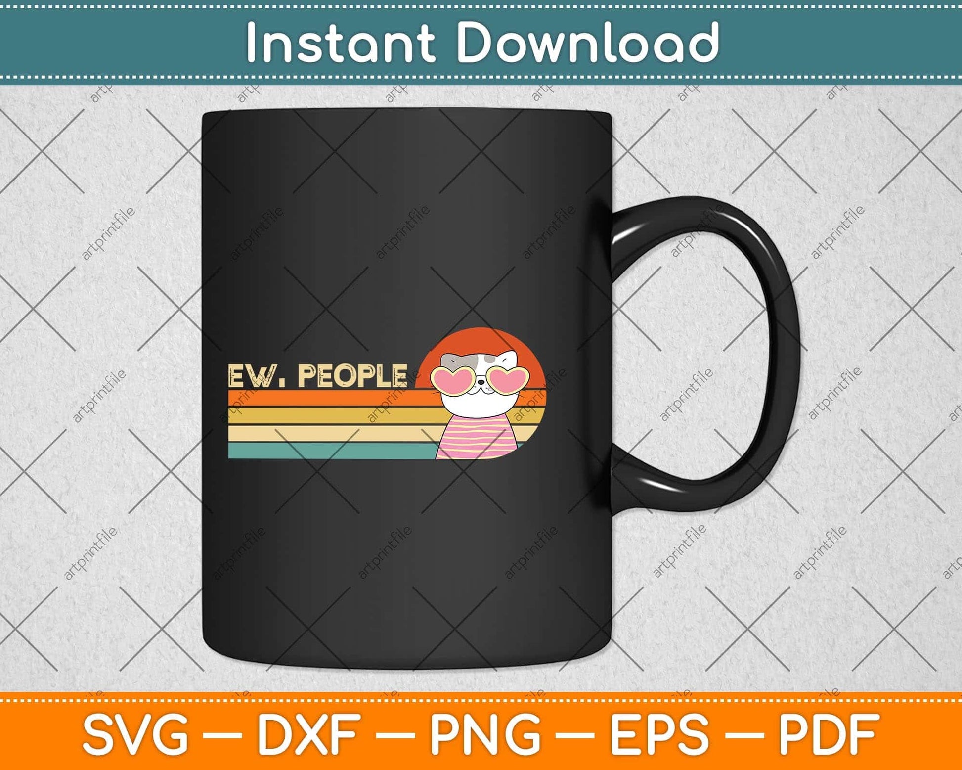 Retro Style Ew People Funny Cat Svg Png Dxf Digital Cutting File