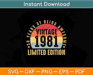 Retro Vintage 1991 30 Year Old 30th Birthday Svg Png Dxf Digital Cutting File