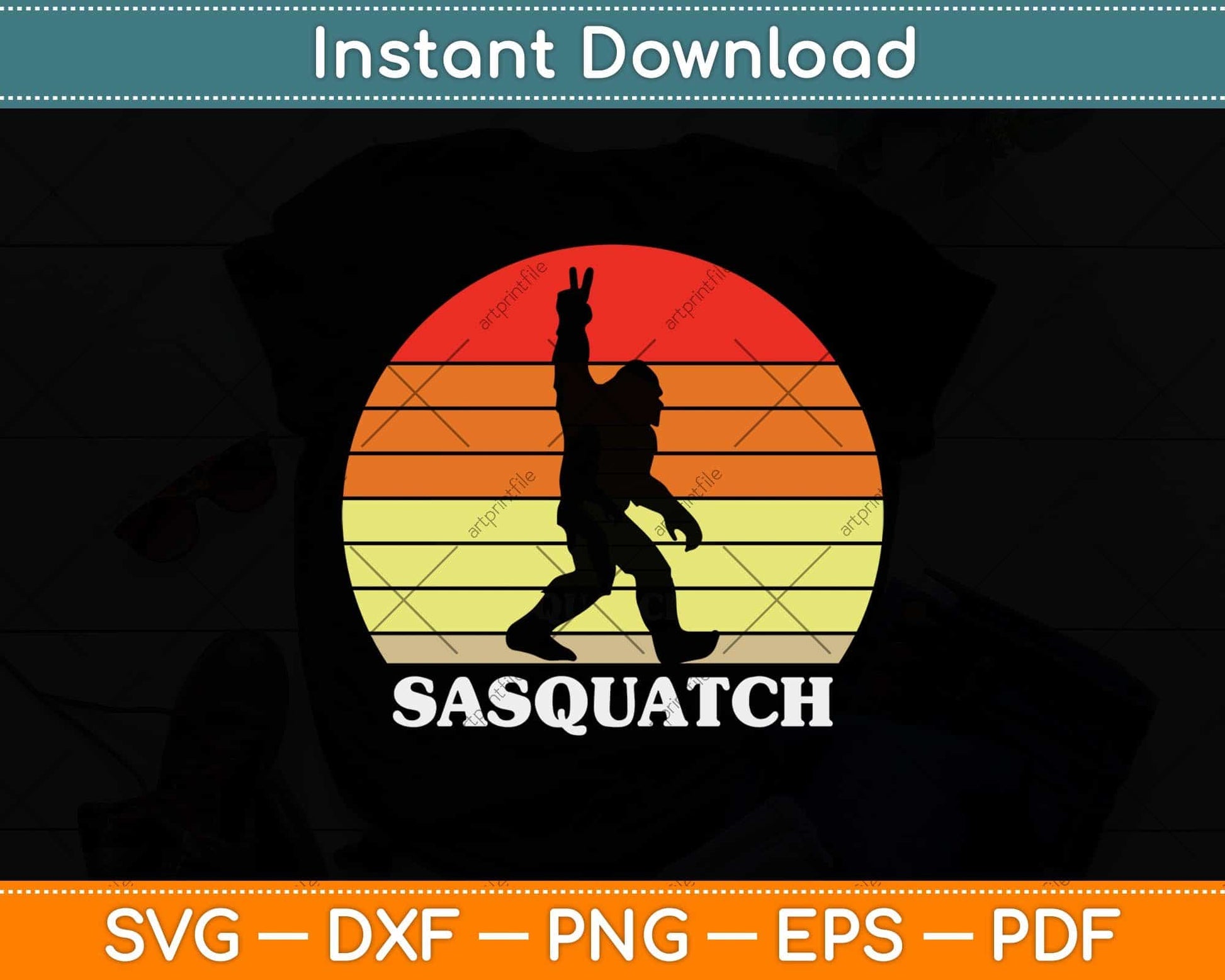 Retro Vintage Bigfoot Sasquatch Samsquanch Svg Png Dxf Digital Cutting File