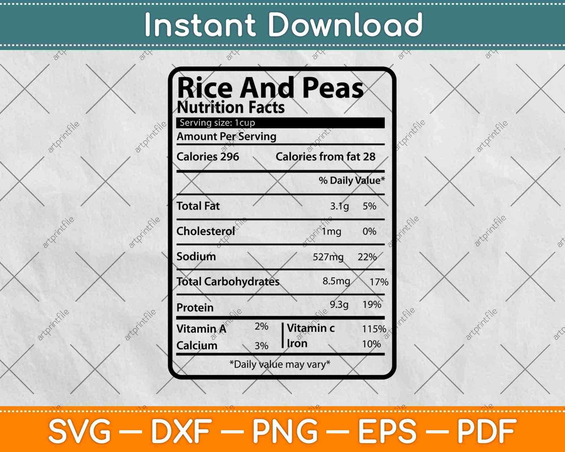 Rice And Peas Nutrition Facts Thanksgiving Svg Png Dxf Digital Cutting File