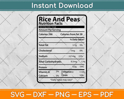 Rice And Peas Nutrition Facts Thanksgiving Svg Png Dxf Digital Cutting File