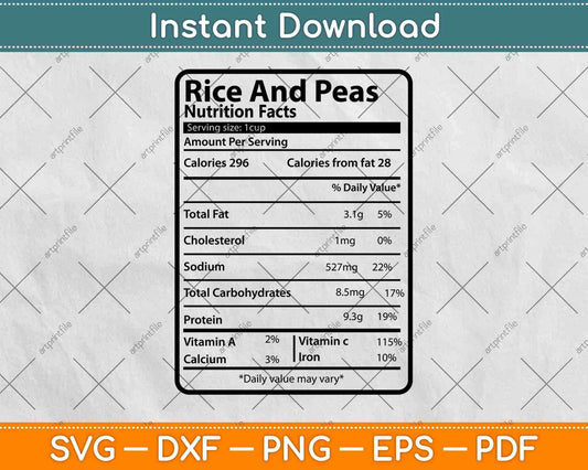 Rice And Peas Nutrition Facts Thanksgiving Svg Png Dxf Digital Cutting File