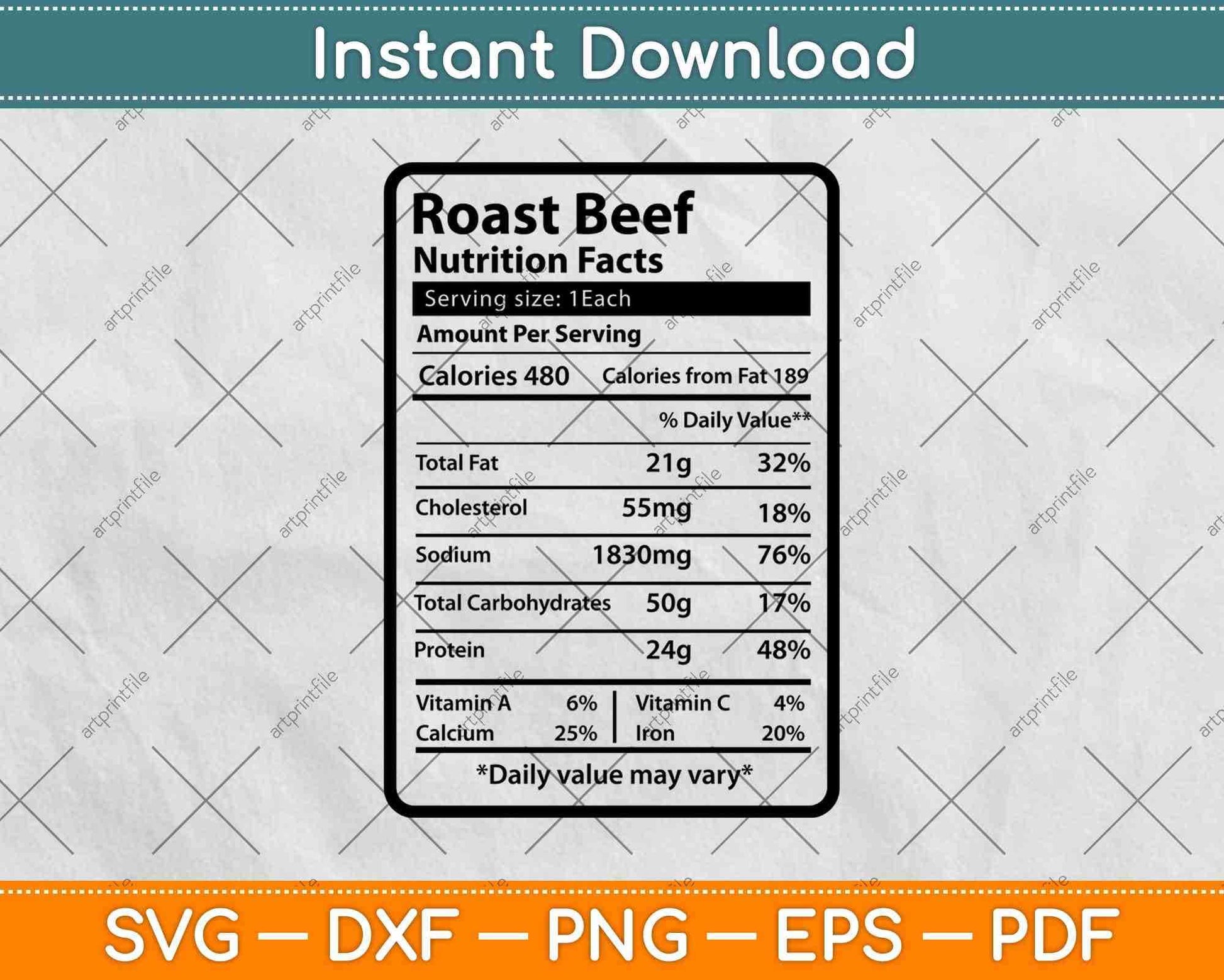 Roast Beef Nutrition Facts Funny Thanksgiving Svg Png Dxf Digital Cutting Files