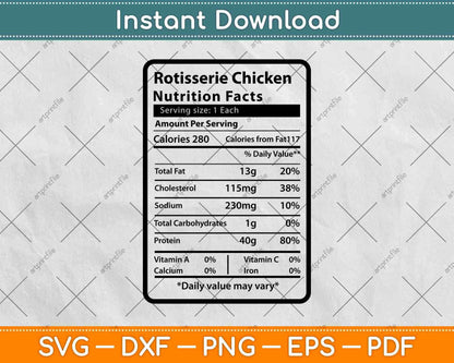 Rotisserie Chicken Nutrition Facts Svg Png Dxf Digital Cutting File