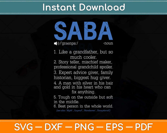 Saba Definition Grandpa Fathers Day Svg Png Dxf Digital 