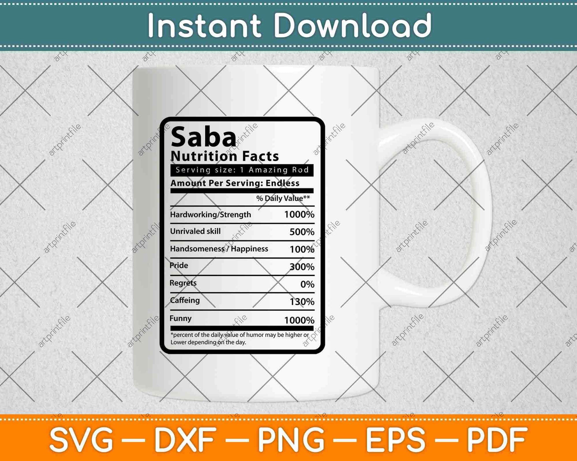 Saba Nutrition Facts Father's Day Svg Png Dxf Digital Cutting Files