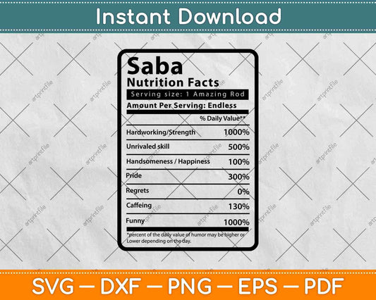 Saba Nutrition Facts Father's Day Svg Png Dxf Digital Cutting Files