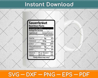 Sauerkraut Nutrition Facts Thanksgiving Christmas Svg Png Dxf Digital Cutting Files