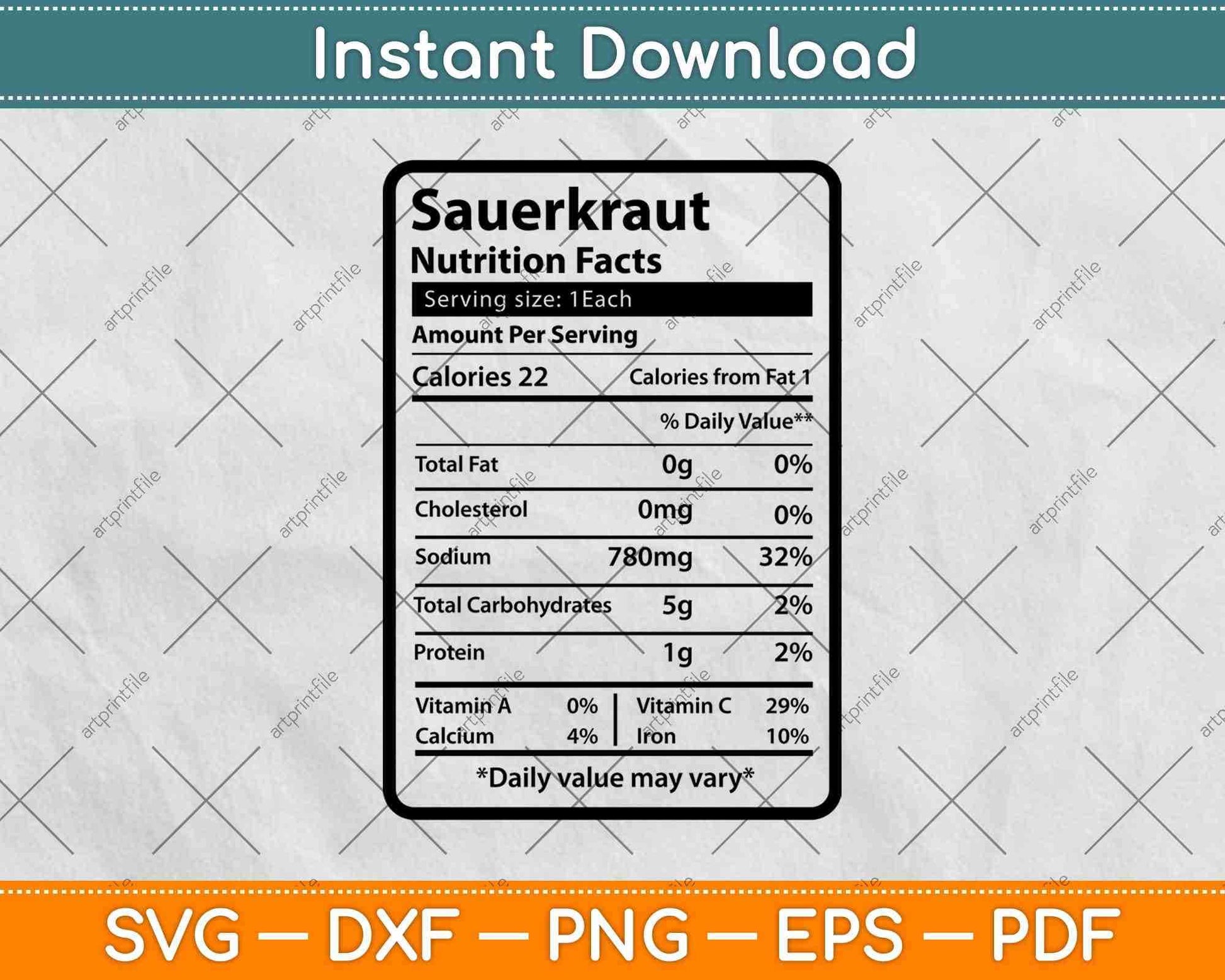 Sauerkraut Nutrition Facts Thanksgiving Christmas Svg Png Dxf Digital Cutting Files