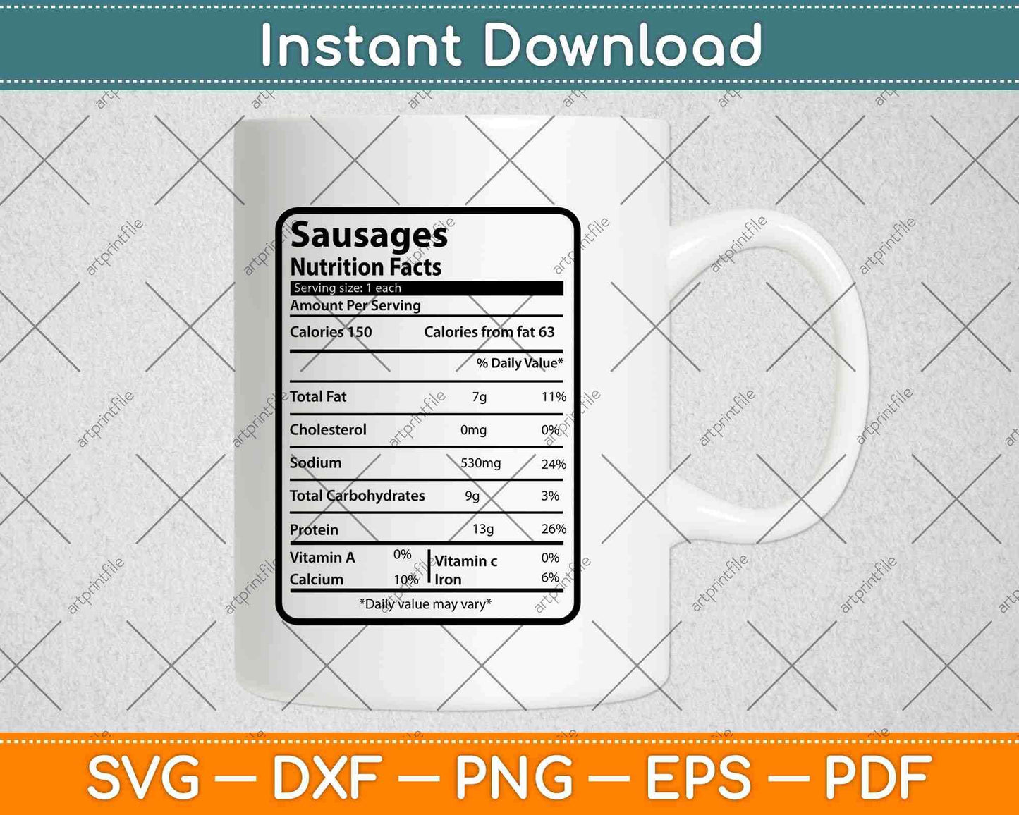 Sausages Nutrition Facts Thanksgiving Svg Png Dxf Digital Cutting File