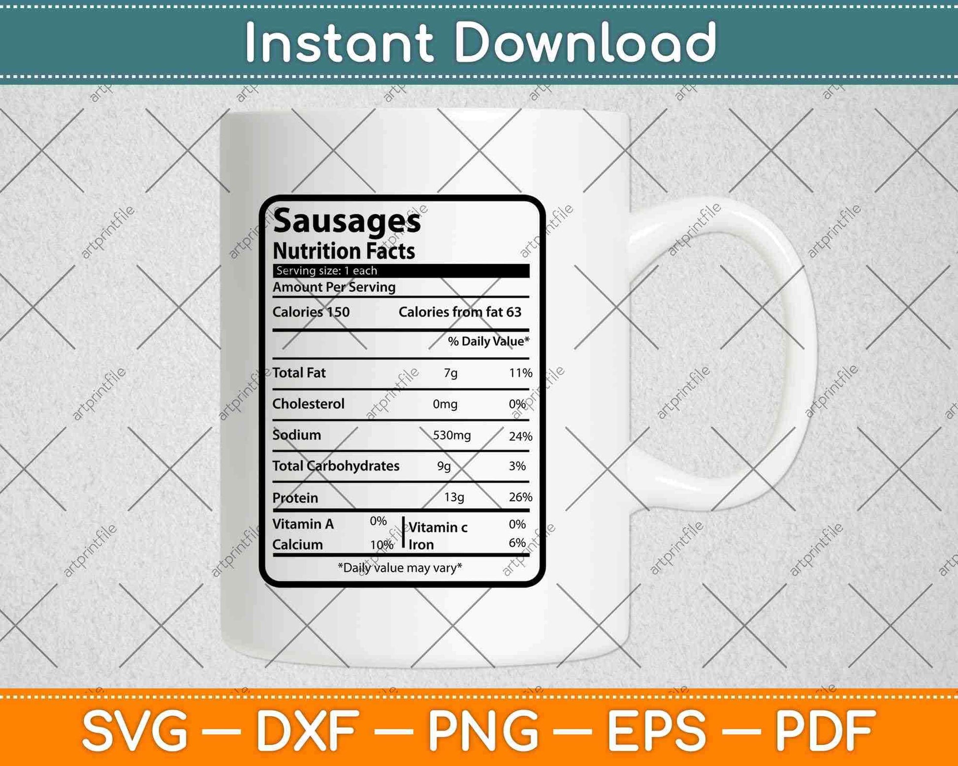 Sausages Nutrition Facts Thanksgiving Svg Png Dxf Digital Cutting File