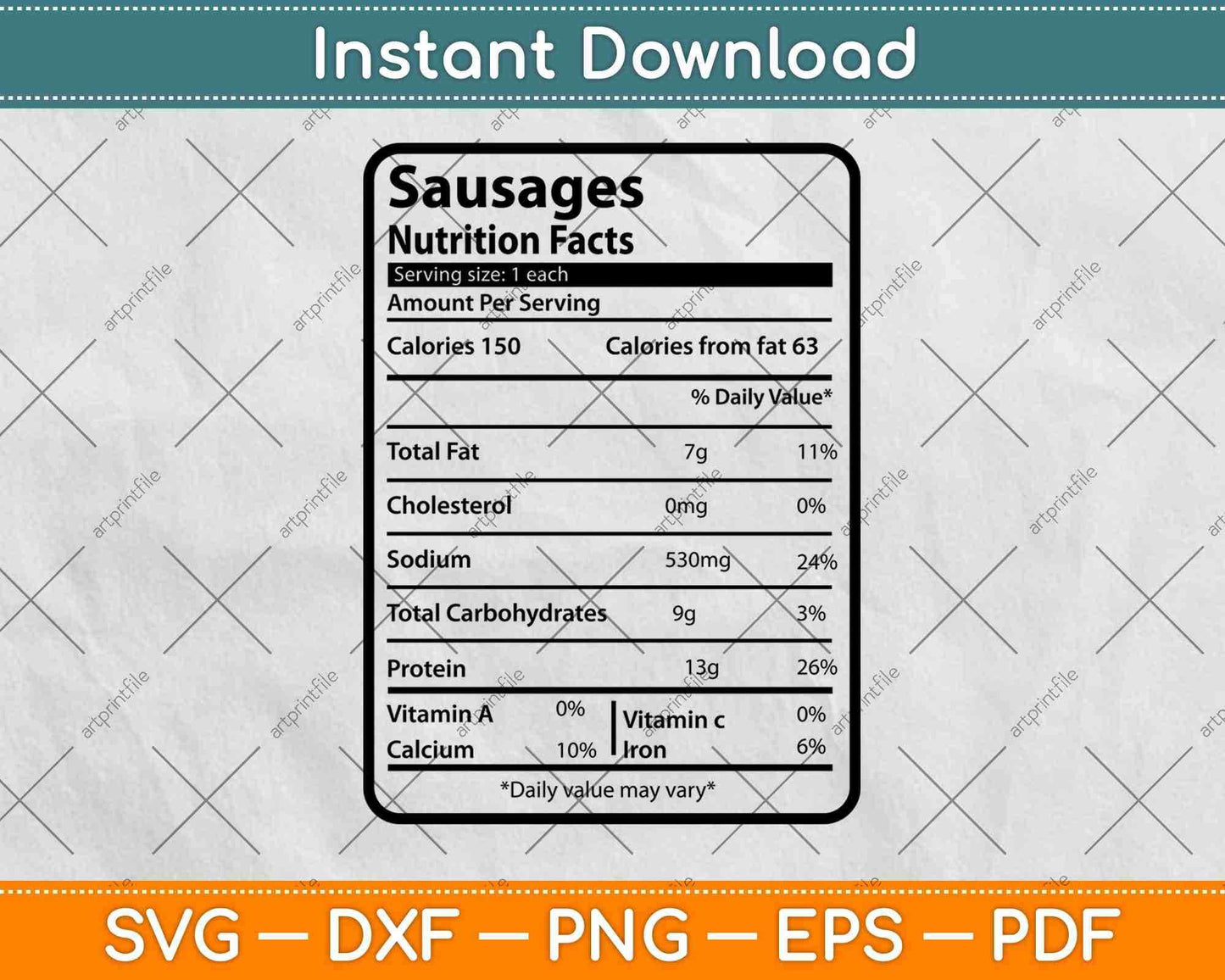 Sausages Nutrition Facts Thanksgiving Svg Png Dxf Digital Cutting File