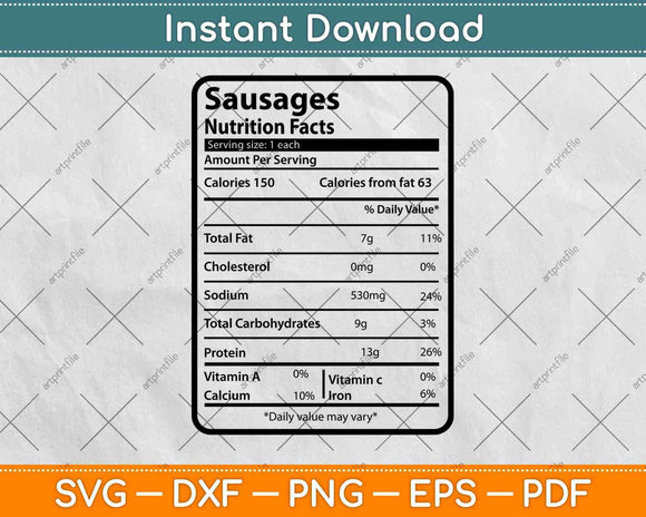 Sausages Nutrition Facts Thanksgiving Svg Png Dxf Digital 