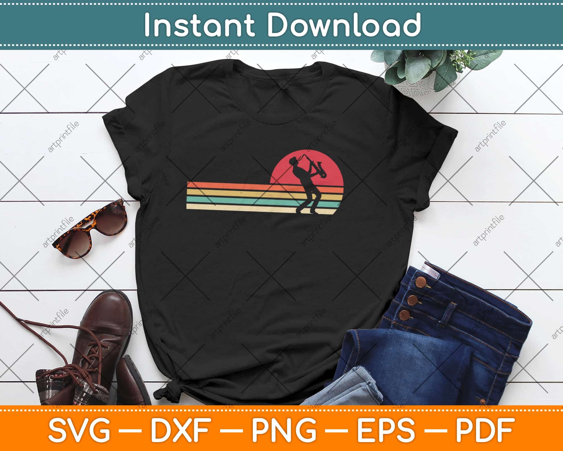 Saxophone Shirt. Retro Style Saxophonist Svg Design Cricut Printable Cutting Files