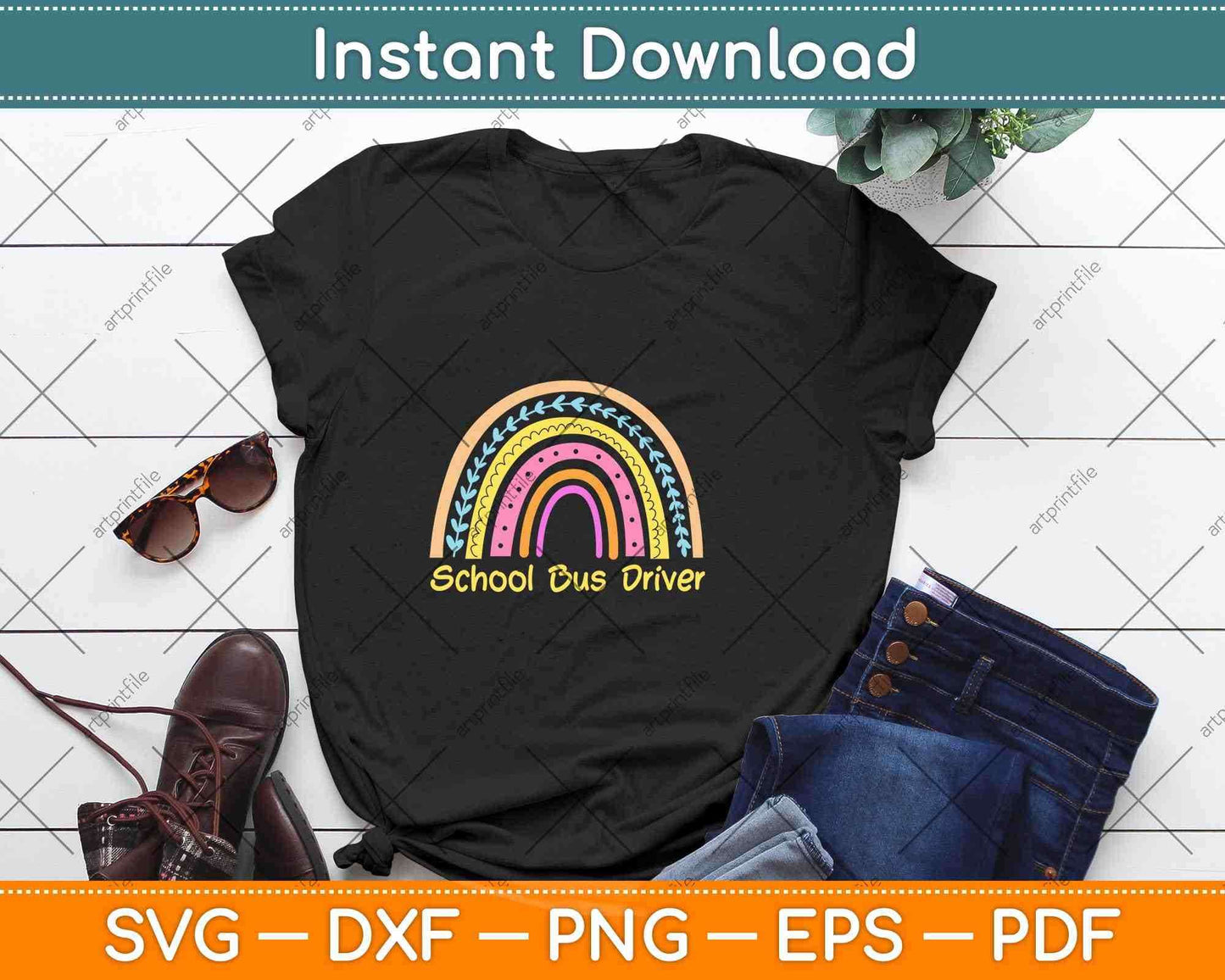 School Bus Driver Rainbow Svg Design Cricut Printable Cutting Files