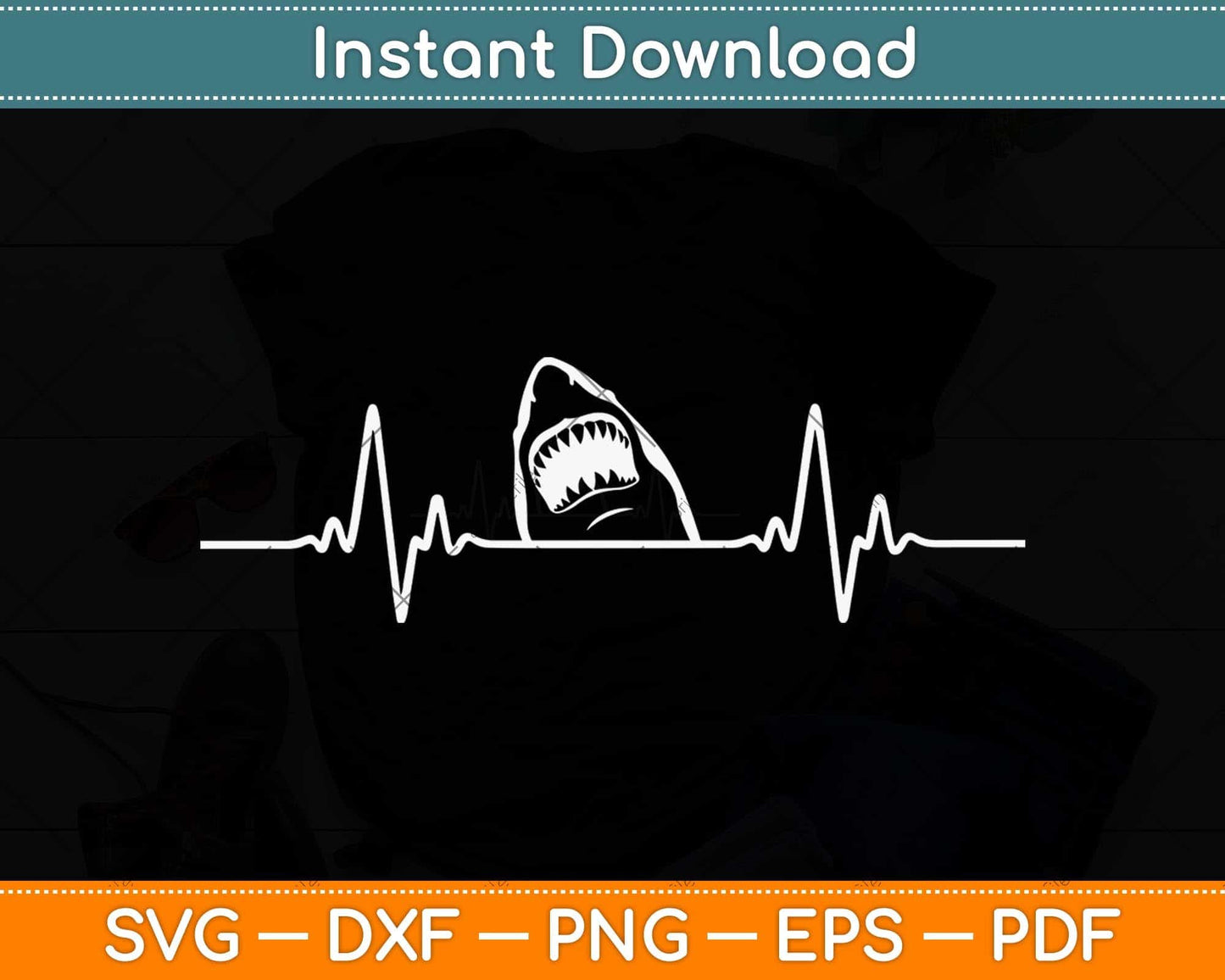 Shark Heartbeat Shark Lovers Svg Png Dxf Digital Cutting File