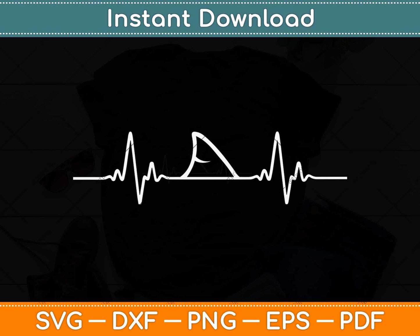 Shark Heartbeat Shark Lovers Svg Png Dxf Digital Cutting File