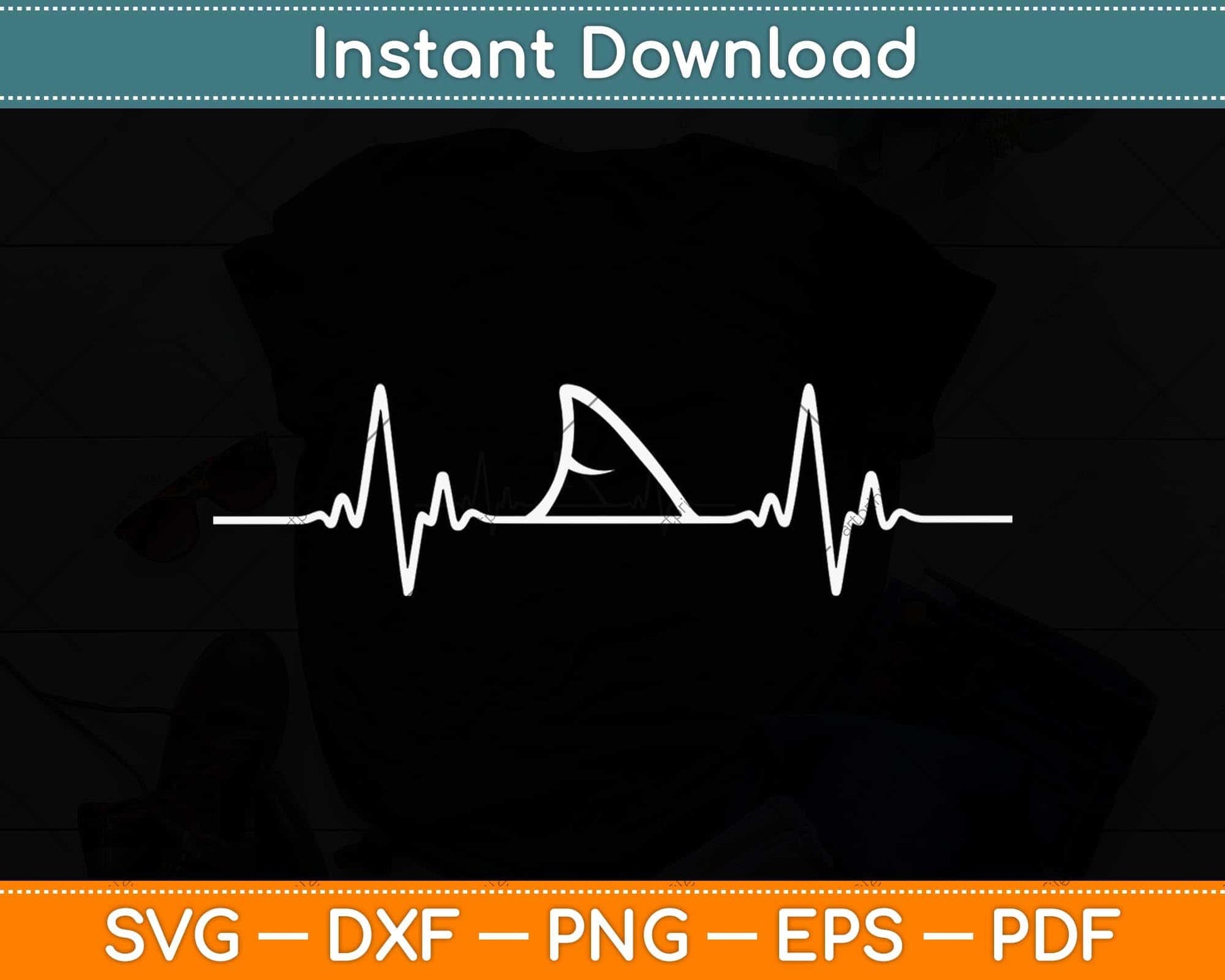 Shark Heartbeat Shark Lovers Svg Png Dxf Digital Cutting File