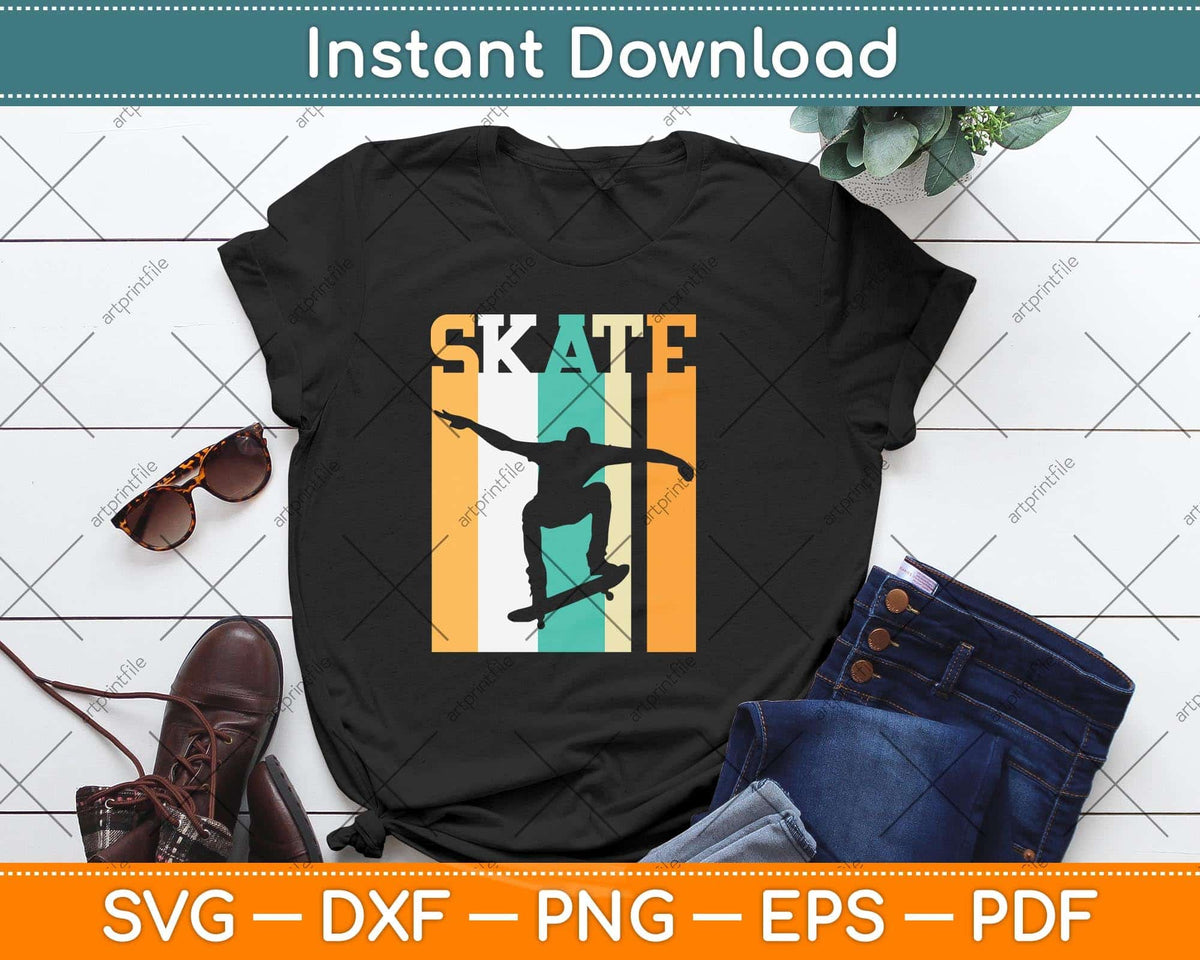 Skate Skateboarder Gift Skateboard Retro Svg Png Dxf Digital Cutting File