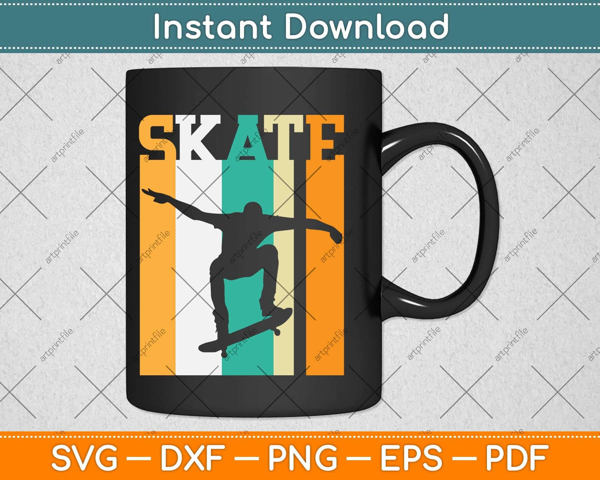 Skate Skateboarder Gift Skateboard Retro Svg Png Dxf Digital Cutting File
