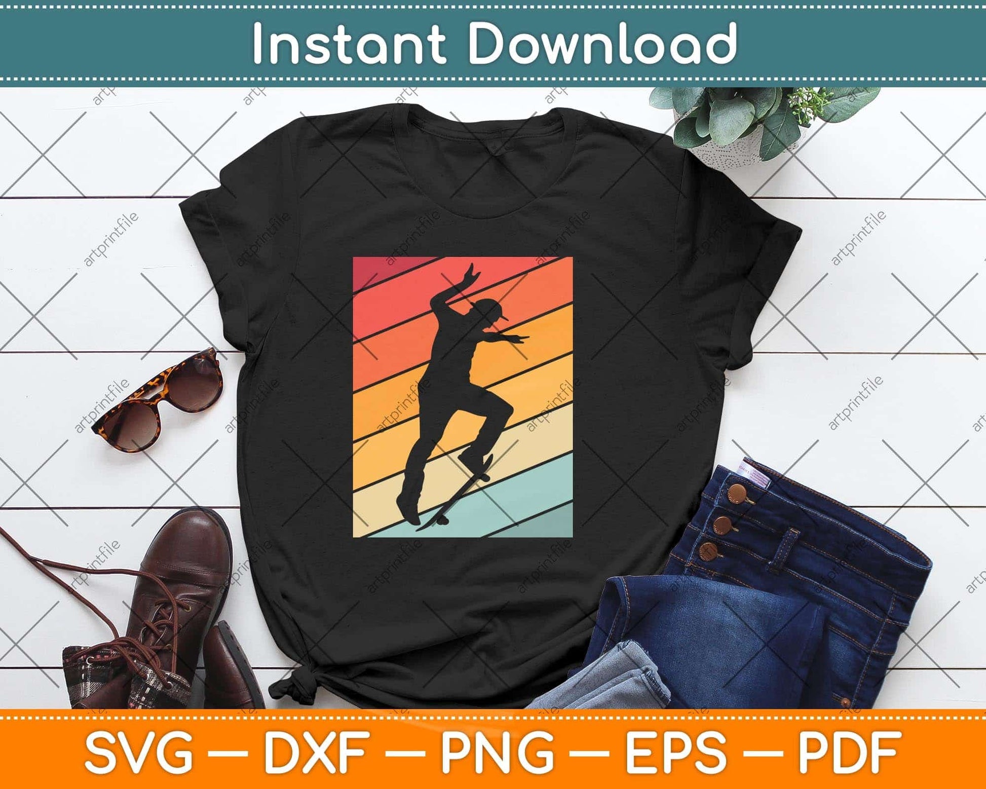 Skate Skateboarder Gift Skateboard Svg Png Dxf Digital Cutting File
