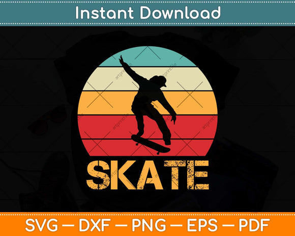 Skateboarder Retro Vintage Skateboarding Svg Png Dxf Digital