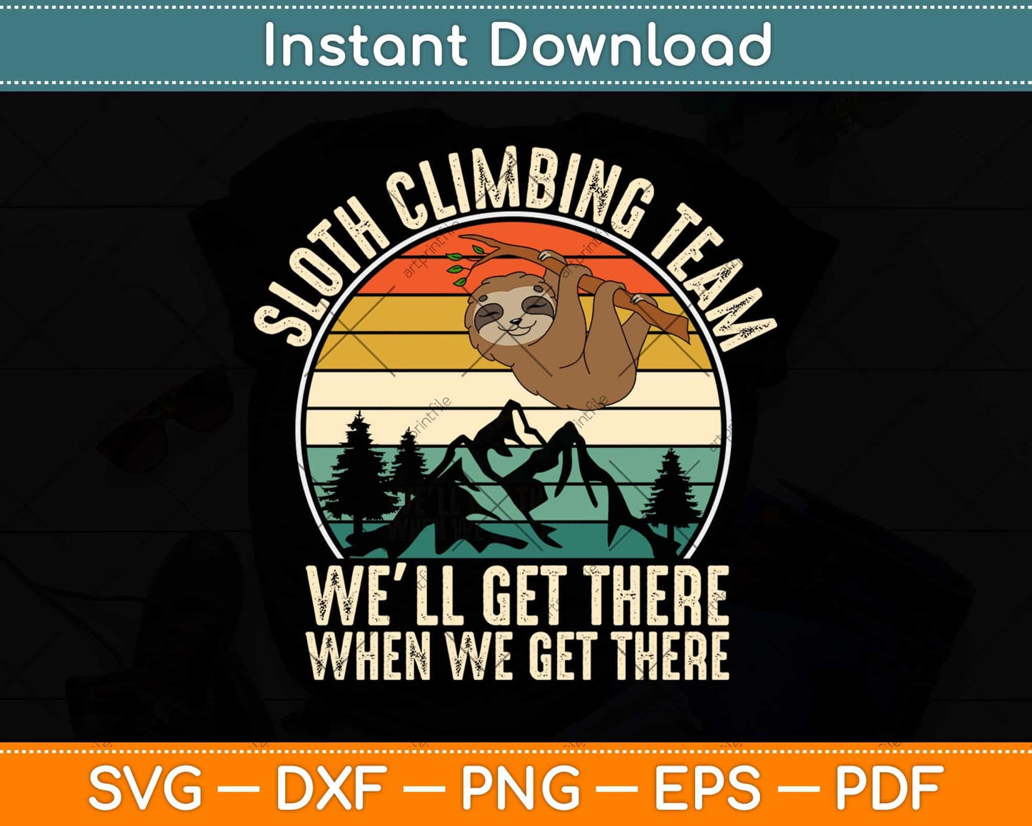 Sloth Climbing Team Retro Vintage Hiking Climbing Svg Png Dxf Digital Cutting File