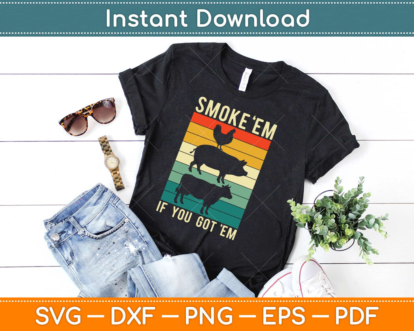 Smoke 'Em If you Got 'Em Funny Retro Smoking BBQ Svg Design Cricut Cut Files