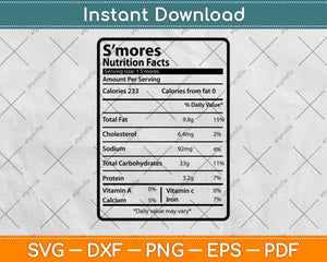 S’mores Nutrition Facts Funny Thanksgiving Svg Png Dxf 