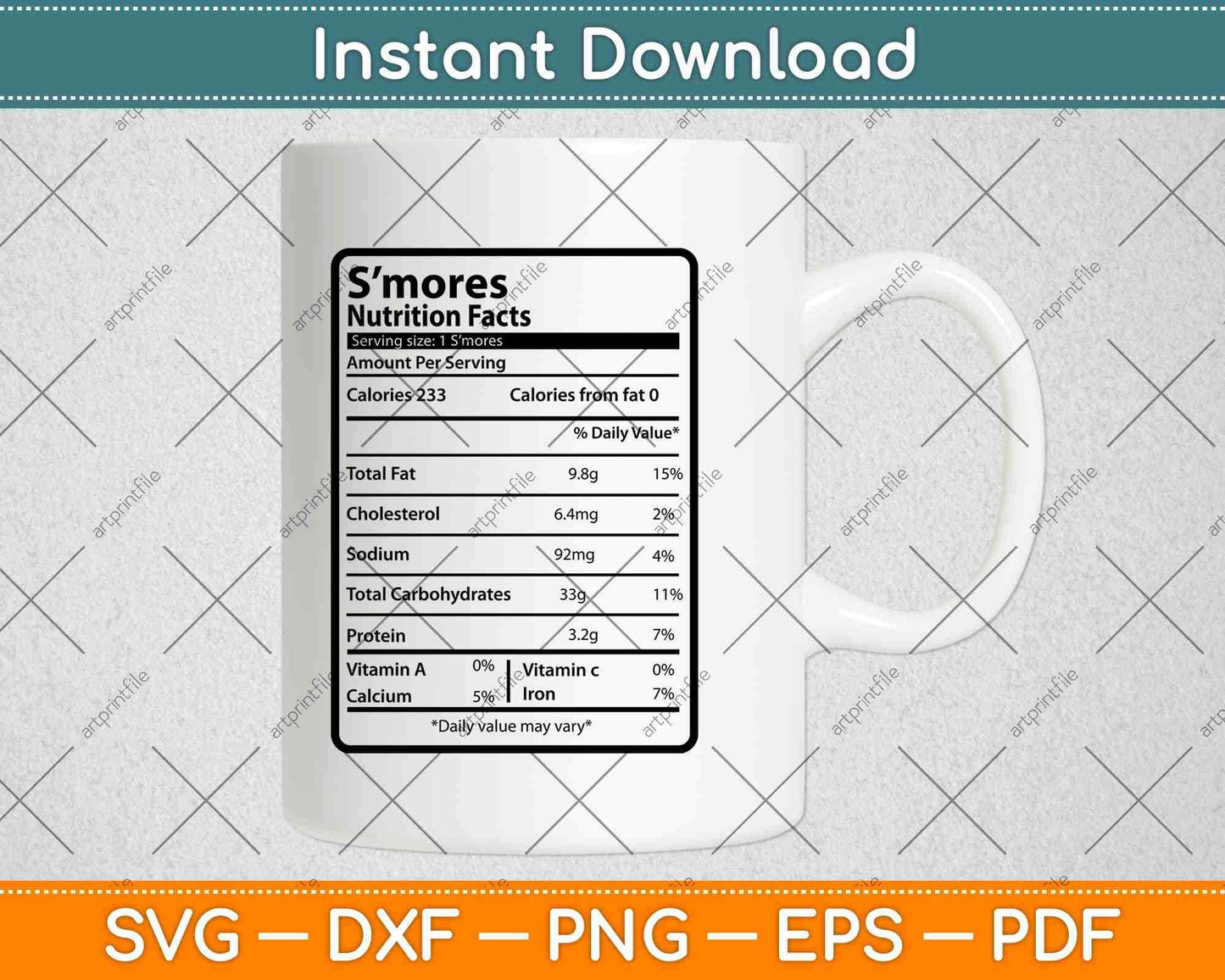 S'mores Nutrition Facts Funny Thanksgiving Svg Png Dxf Digital Cutting File