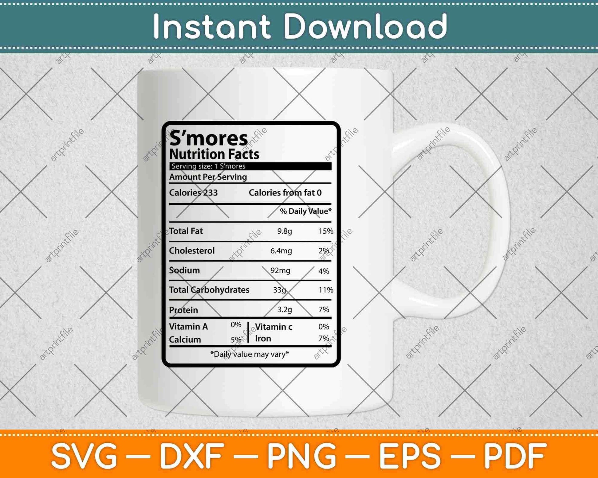 S'mores Nutrition Facts Funny Thanksgiving Svg Png Dxf Digital Cutting File