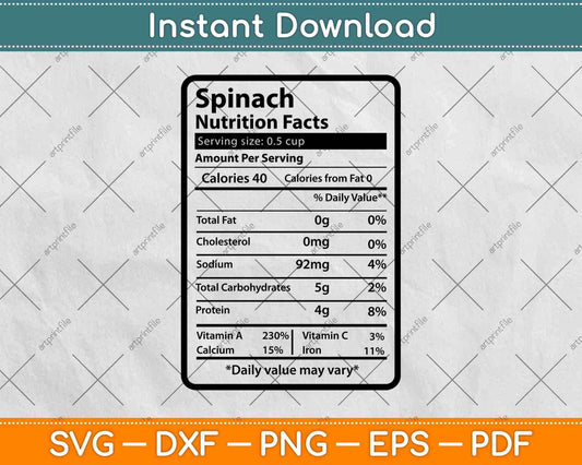 Spinach Nutrition Facts Funny Thanksgiving Svg Png Dxf Digital Cutting Files