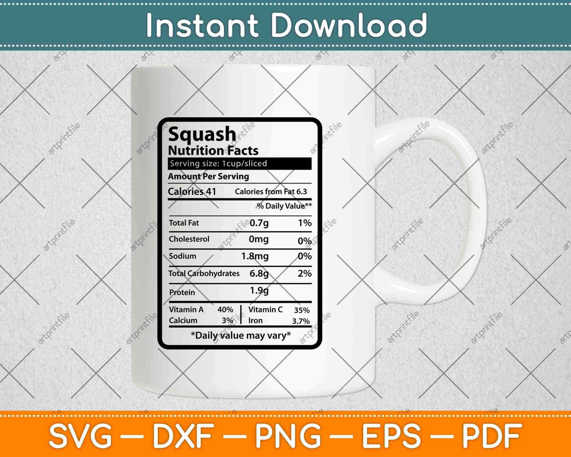 Squash Nutrition Facts Funny Thanksgiving Svg Png Dxf Digital Cutting Files