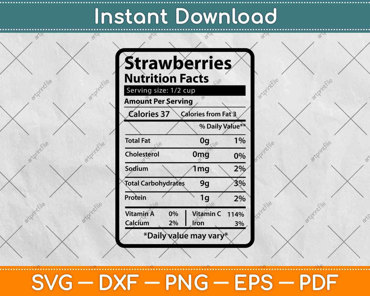 Strawberries Nutrition Facts Svg Png Dxf Digital Cutting Files