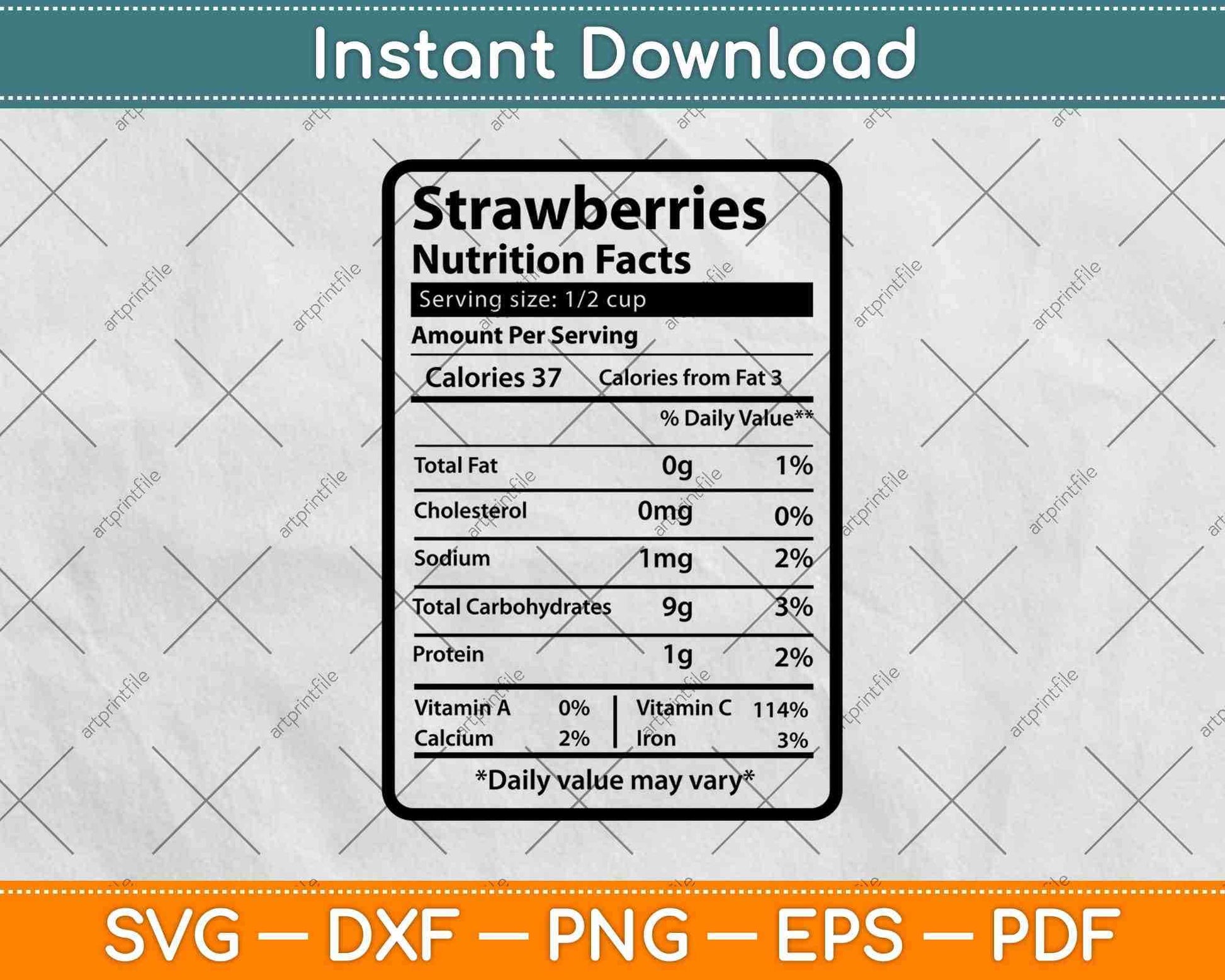 Strawberries Nutrition Facts Svg Png Dxf Digital Cutting Files