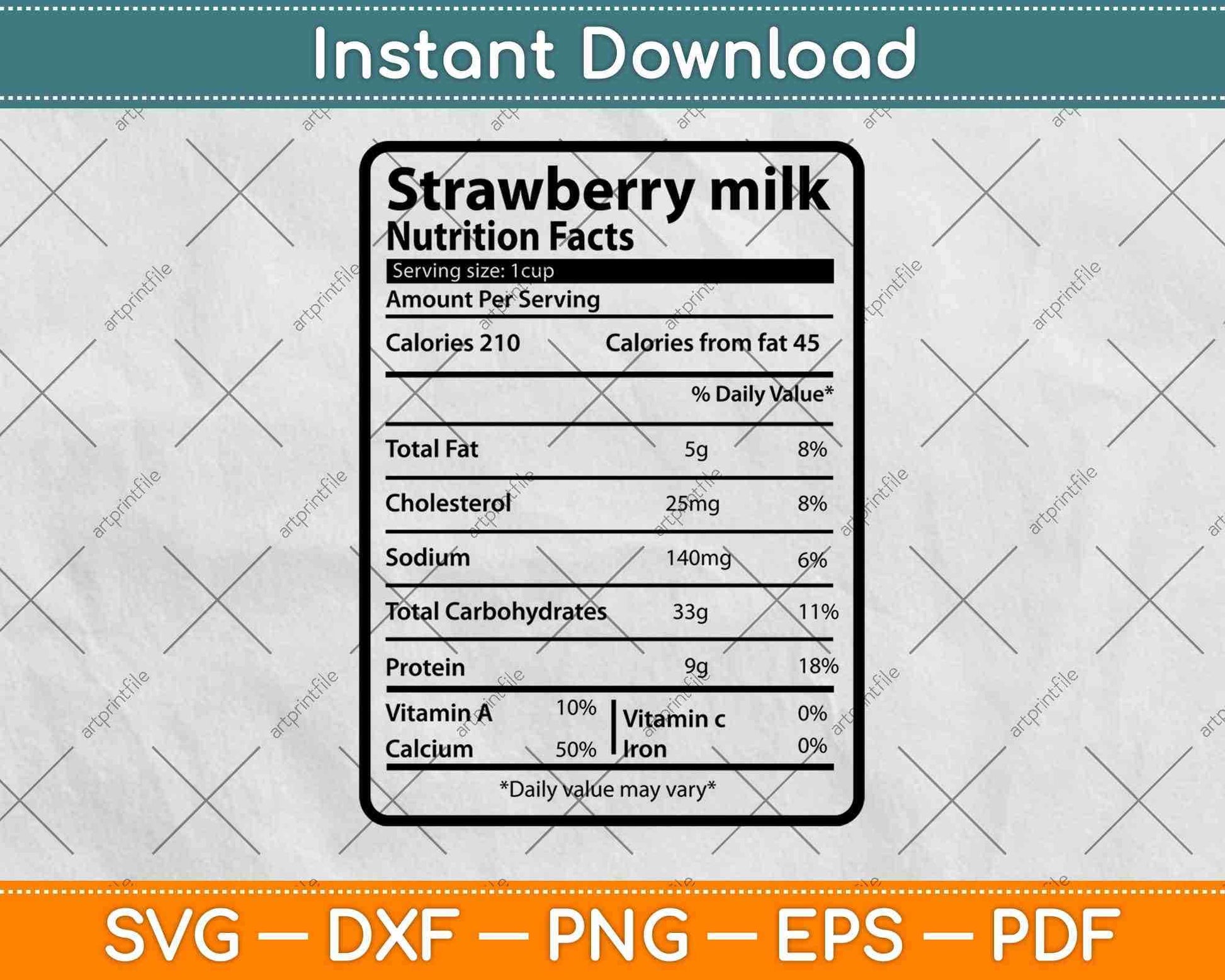 Strawberry Milk Nutrition Facts Thanksgiving Svg Png Dxf Digital Cutting File