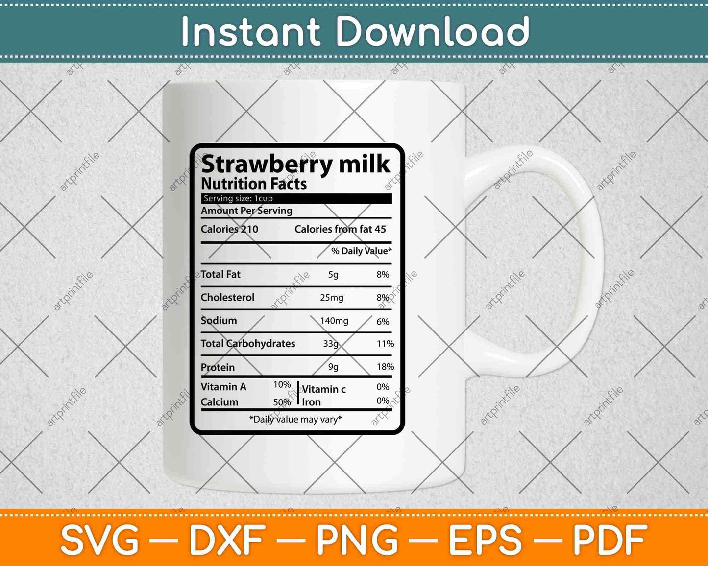 Strawberry Milk Nutrition Facts Thanksgiving Svg Png Dxf Digital Cutting File