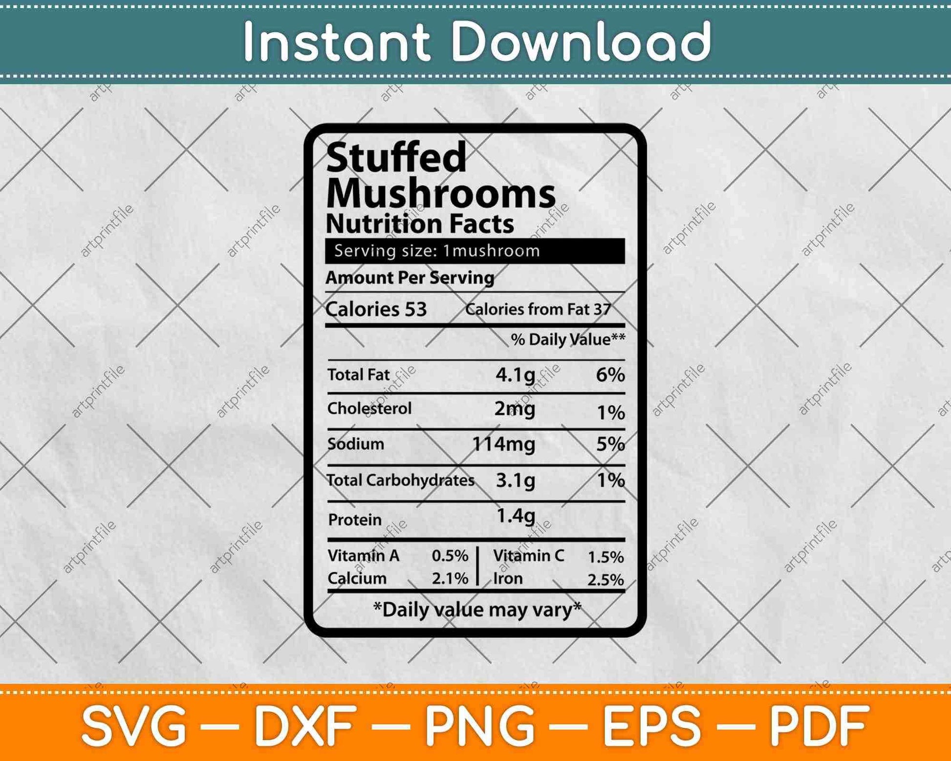 Stuffed Mushrooms Nutrition Facts Thanksgiving Svg Png Dxf Digital Cutting Files