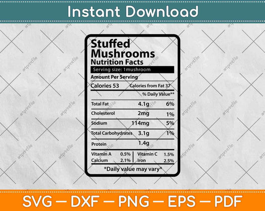 Stuffed Mushrooms Nutrition Facts Thanksgiving Svg Png Dxf Digital Cutting Files