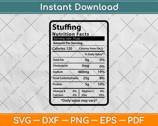 Stuffed Mushrooms Nutrition Facts Thanksgiving Svg Png Dxf Digital Cutting Files