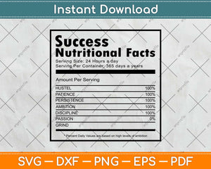 Success Nutrition Facts Svg Design Cricut Printable Cutting 