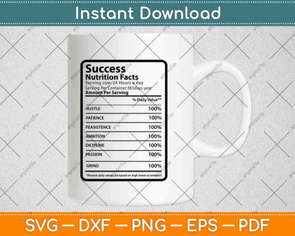 Success Nutrition Facts Thanksgiving Svg Png Dxf Digital Cutting File