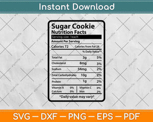 Sugar Cookie Nutrition Facts Thanksgiving Svg Png Dxf Digital Cutting Files