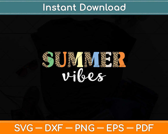 Summer Vibes Leopard Hello Summer Vacation Svg Png Dxf 