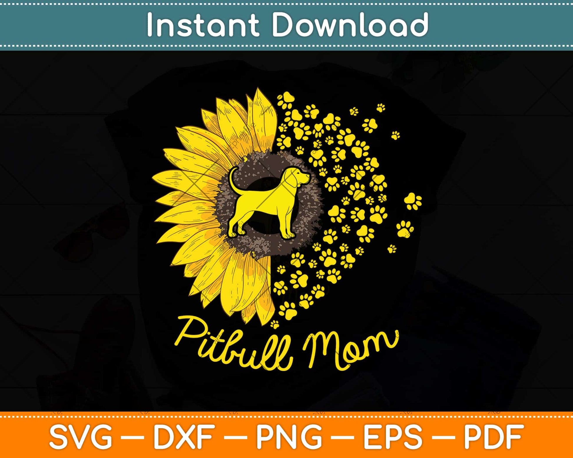 Sunflower Pitbull Mom Dog Lover Svg Png Dxf Digital Cutting File