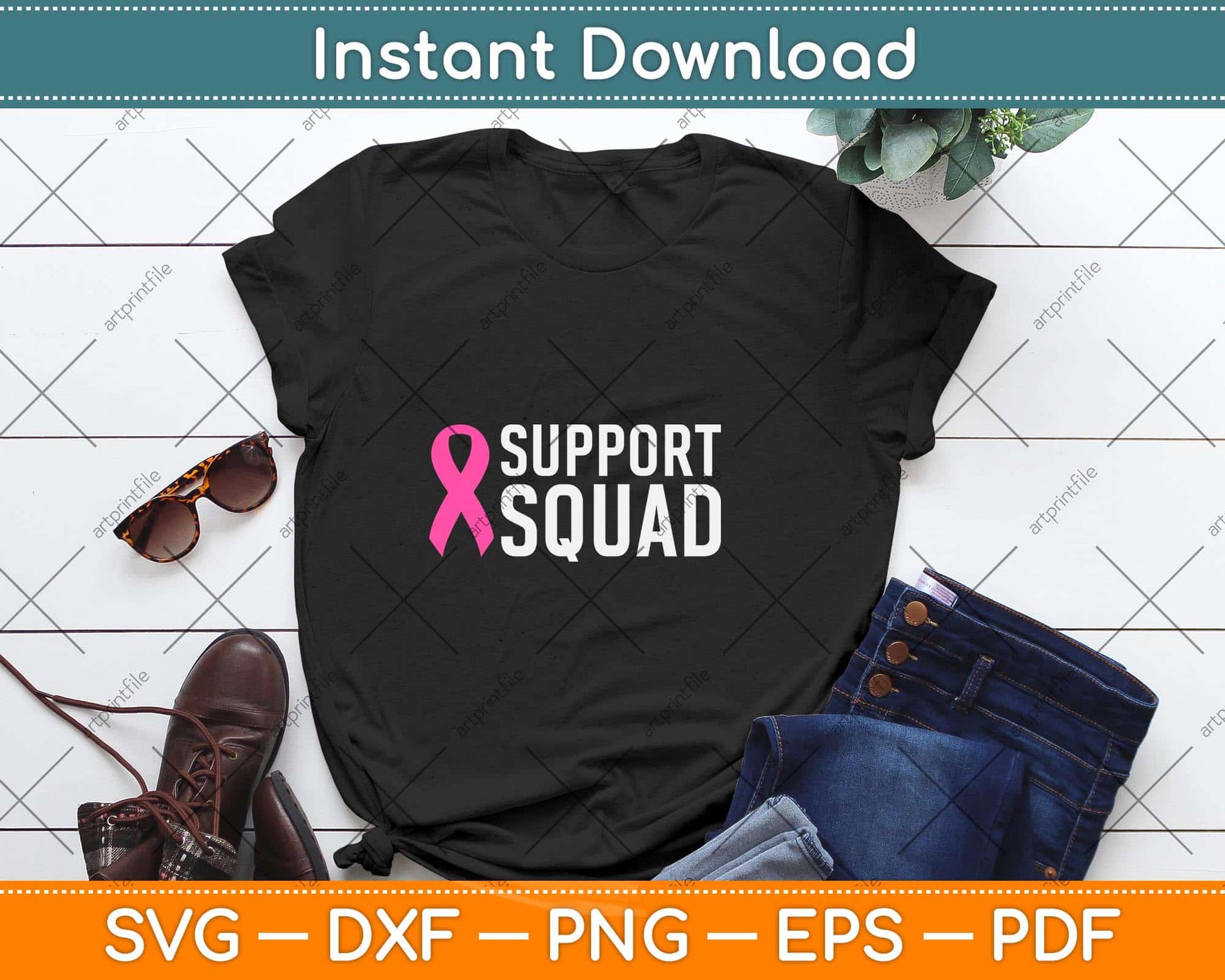 Support Squad Breast Cancer Awareness Svg Png Dxf Digital Cutting File