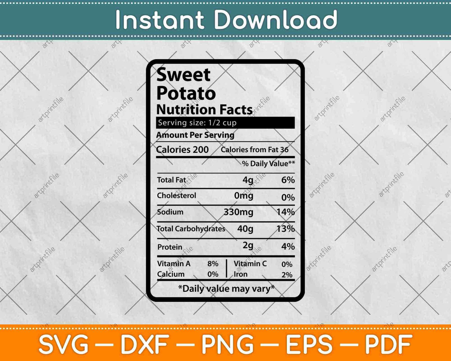 Sweet Potato Nutrition Facts Thanksgiving Svg Png Dxf Digital Cutting Files