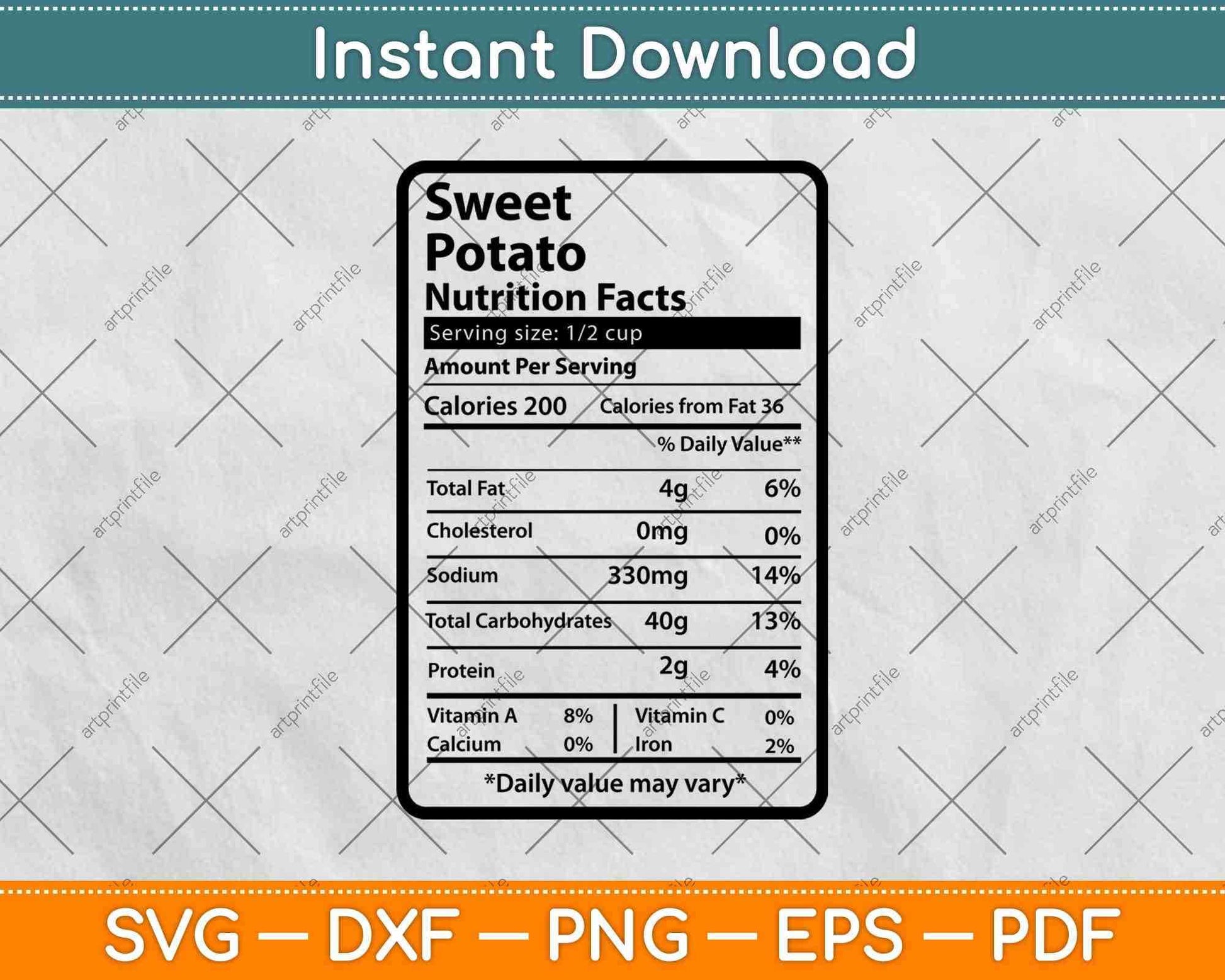 Sweet Potato Nutrition Facts Thanksgiving Svg Png Dxf Digital Cutting Files