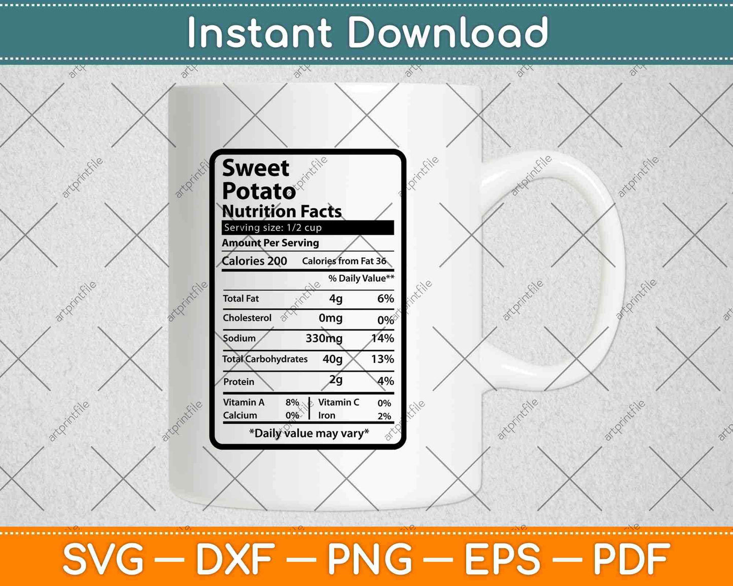 Sweet Potato Nutrition Facts Thanksgiving Svg Png Dxf Digital Cutting Files